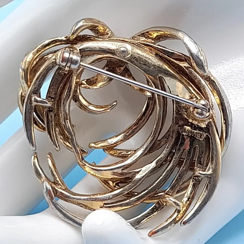 Vintage Monet Swirl Modern Design Brooch, Rhinestone Accents, 1 3/4 Inches